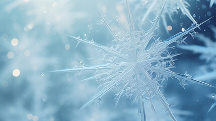 Obraz premium close up horizontal detailed illustration of a frosted snowflake over a blurred background