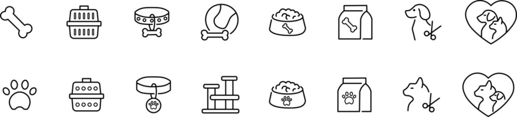 Pets cat or dog, veterinarians, pet shop, information about your pets - minimal thin line web network icon