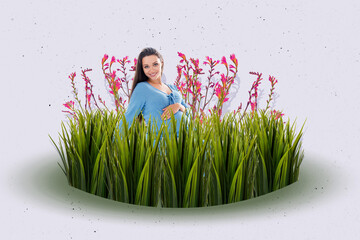 Trend artwork composite sketch photo collage of spring season nature flower mother day young lady...