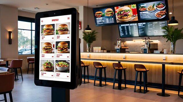 Digital Self-Ordering Kiosk in Modern Fast Food Restaurant