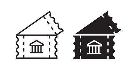 Museum icon vector set. Outline ticket symbol