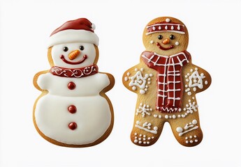 Christmas cookies featuring snowmen, gingerbread men and Christmas trees. For packaging, cover, advertising. Christmas and new year concept. Holiday. 