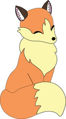 cute red fox with big fluffy tail sits happily with closed eyes, stock vector, cartoon