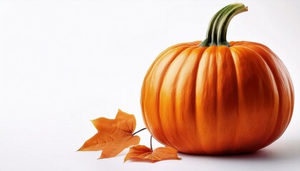 A carved pumpkin with a spooky, smiling face, glowing in the dark, symbolizing Halloween and the autumn season on white background