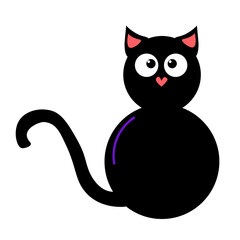 Minimal black cartoon cat illustration, stylized simple open lazy cat black silhouette vector EPS .
