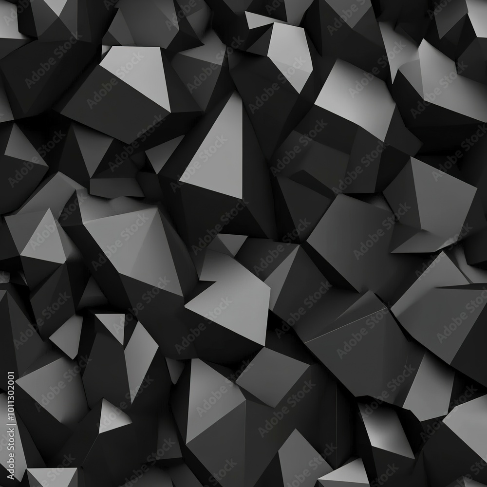 Sticker Black 3D Geometric Seamless Pattern Texture of Angular Shapes and Prisms Background: Angular geometric shapes and prisms in varying orientations result in a dynamic and architectural-inspired design. 