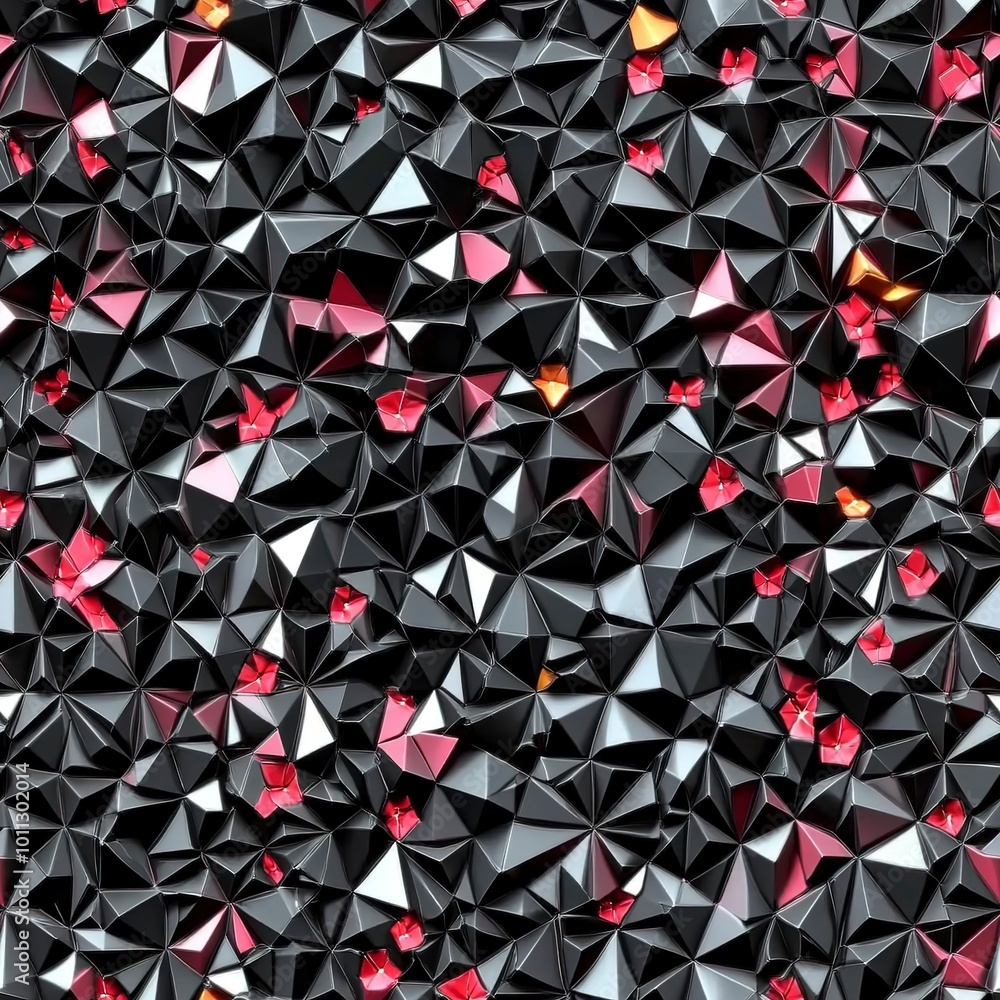 Poster black 3d geometric seamless pattern texture of angular shapes and prisms background: angular geometr
