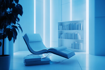 Futuristic Reading Area with Digital Books and Sleek Design  