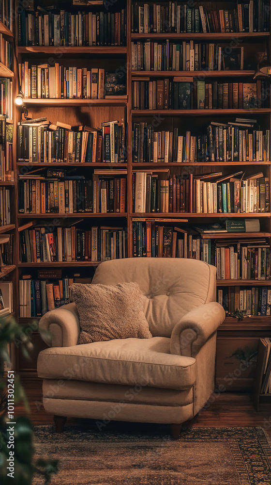 Canvas Prints Cozy Home Reading Nook with Plush Chair and Warm Lighting  