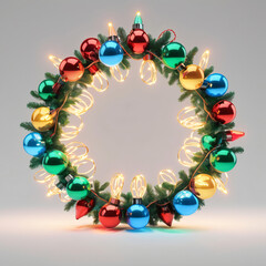 Christmas lights 3d render, isolated. colorful wreath for gift cards and collages