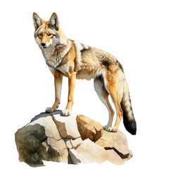 Obraz premium Coyote Standing on a Big Rock Clipart