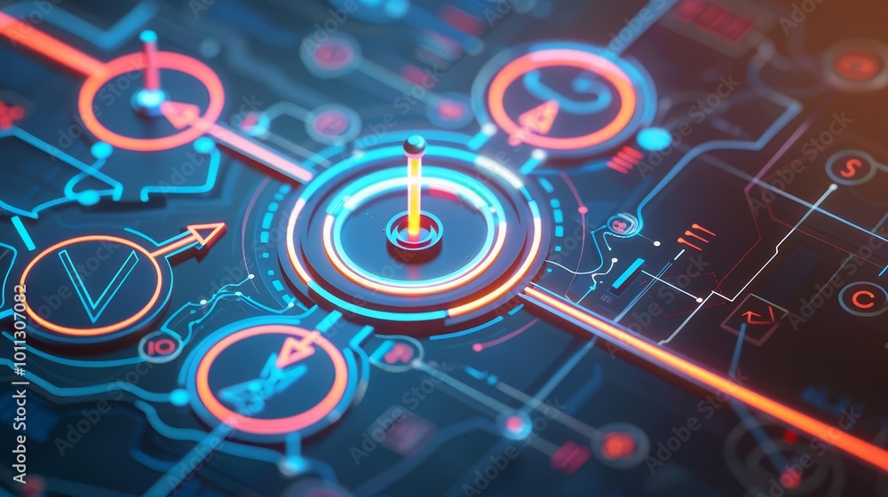Poster abstract futuristic technology interface with glowing elements.