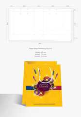 Diwali Paper Bag Packaging Die Cut vector, festive, celebration, India, festival, holiday, traditional, culture, decoration, diya, lamp, light, religious, Hindu, Deepavali, Rangoli, sweets, crackers, 
