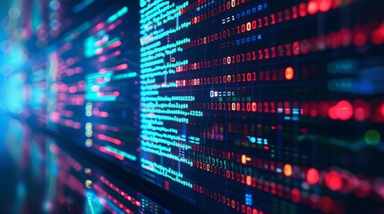 Obraz premium Abstract background of blue and red code on a computer screen.