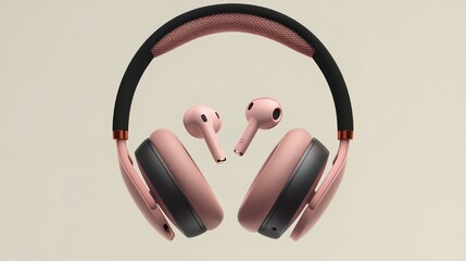Pink headphones in flight. 