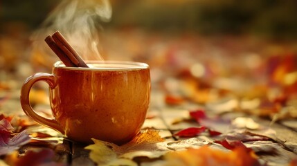 cup of tea with autumn leaves