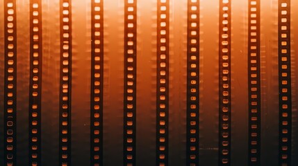 Fototapeta premium Abstract background with film strip pattern, warm orange gradient.