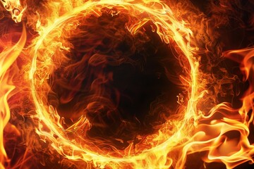 Fototapeta premium Dynamic fire background with a glowing ring of flames, creating an intense and energetic effect