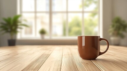 Cozy Coffee Cup on a Wooden Table in Natural Light