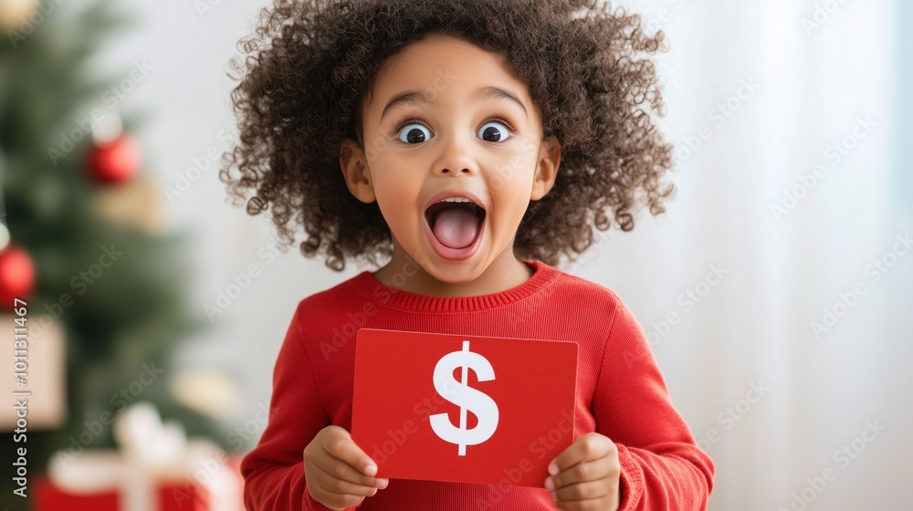 Wall mural Excited Child with red Money Card