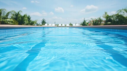 Fototapeta premium Summer Splash, vibrant swimmers enjoying a sunny day at a pool, laughter and energy fill the air, perfect for summer fun, space for personal messages or notes