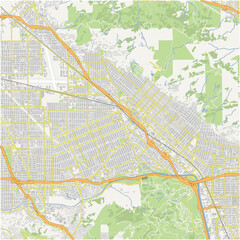 Map of Burbank in California in a normal road map style. Contains layered vector with roads water, parks, etc.
