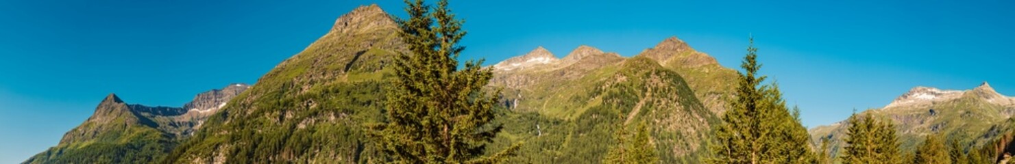 High resolution stitched alpine summer panorama at Felbertauern High Alpine Road, Mittersill, Zell am See, Salzburg, Matrei, Eastern Tyrol, Austria