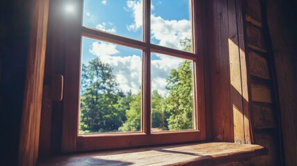 Tranquil View Through Rustic Window Frame