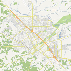 Map of Chico in California in a normal road map style. Contains layered vector with roads water, parks, etc.