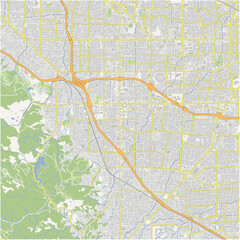 Map of Cupertino in California in a normal road map style. Contains layered vector with roads water, parks, etc.