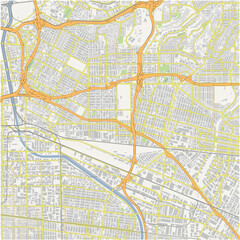 Obraz premium Map of East Los Angeles in California in a normal road map style. Contains layered vector with roads water, parks, etc.