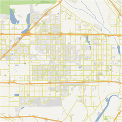 Map of Fontana in California in a normal road map style. Contains layered vector with roads water, parks, etc.