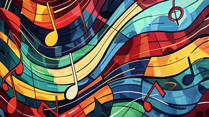 Fototapeta premium Abstract colorful music notes background with glowing effect.