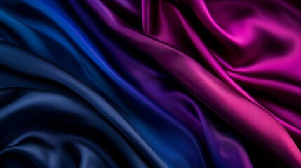 Fototapeta premium Close-up of flowing purple and blue silk fabric with soft, elegant draping.