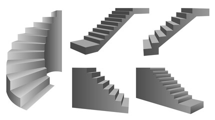 An illustration of a realistic staircases side view, grey steps for pedestal vector template isolated on white background, stairs images isolated on white background.
