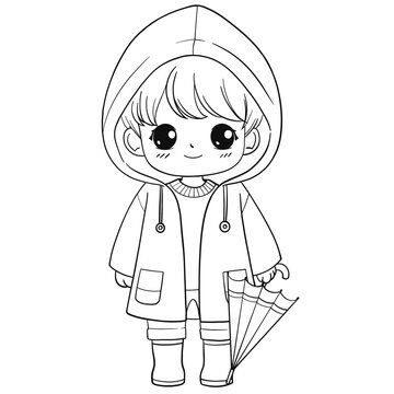 recommend clip art: Children in raincoat with umbrella hand drawing outline
                    