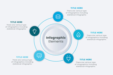 Infographic elements design template, A circle infographic with 5 steps can be used for workflow layout, presentation, diagram, banner, web design, and vector illustration.