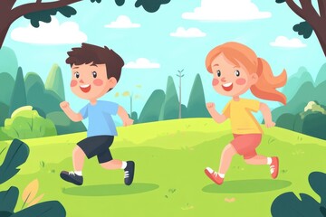 Kids running flat design front view park theme animation Complementary Color Scheme