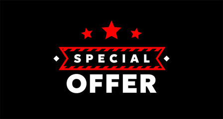 Vector sale illustration with white bold type text and red star on black background. Flat style sale promotion creative design of business label with special offer for discount day