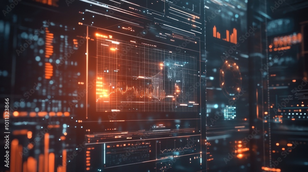 Poster a captivating scene of a digital data matrix with animated graphs and charts, highlighting the dynam