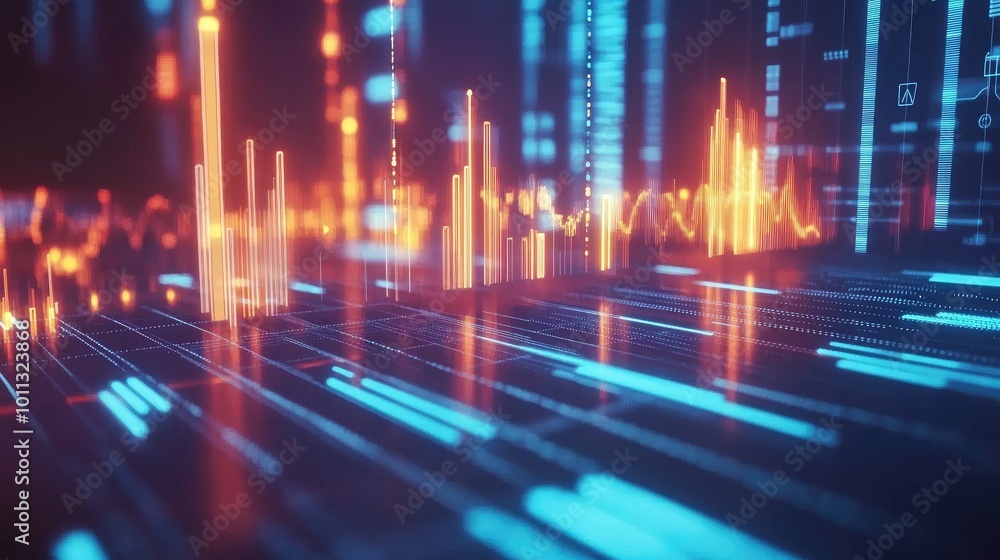 Poster a captivating scene of a digital data matrix with animated graphs and charts, highlighting the dynam