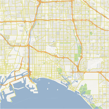 Map of Long Beach in California in a normal road map style. Contains layered vector with roads water, parks, etc.