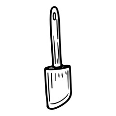 Silicone spatula hand drawn doodle. Device for mixing ingredients when cooking. Stir food. Bakery utensils. Kitchenware. Household kitchen appliance. Vector sketch line art illustration.