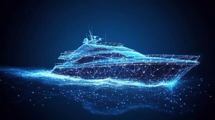 Futuristic Yacht, A Glowing Holographic Rendering Depicting Innovation in the Yachting Industry.
