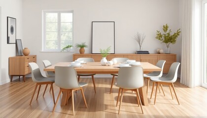 Elegant 3D Dining Room: A beautiful blend of modern and classic design elements, featuring a spacious layout with refined furniture and ambient lighting.