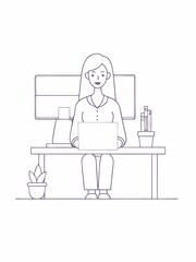 Illustration of Woman Working on Laptop in Office