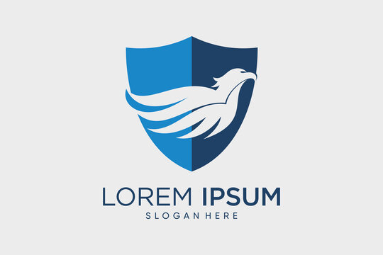 Eagle logo design eagle wings vector illustration with shield icon and creative idea