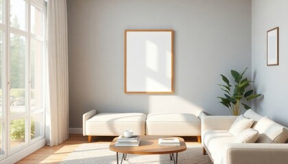 Elegant 3D Render of a Modern Living Room - A harmonious blend of minimalist design and sophisticated decor elements, featuring contemporary furniture and soothing color tones.