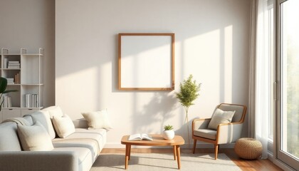 Elegant 3D living room with modern design features a cozy seating area, vibrant decor, and soft ambient lighting, creating a warm and inviting atmosphere.