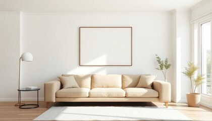 Room adorned with neutral tones, modern furniture, and soft lighting creates a serene and inviting atmosphere.